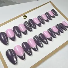 ハンドメイド ネイルチップ パープル ピンク 20個セット