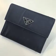 PRADA★プラダ 三角ロゴ ナイロン 二つ折り財布 黒 サフィアーノレザー