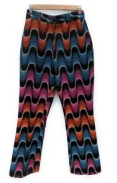 JEANASISサイケ✦ アソート柄ジャガードフレア美脚脚長パンツM美品