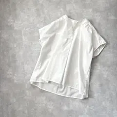 &ress洋服の青山フレンチスリーブブラウスM 白 Vネックゆったり通勤オフィスのサムネイル