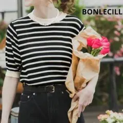ボンルシール　ボーダー 半袖ニットプルオーバー