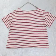 アースミュージックアンドエコロジー 赤 白 ストライプ 半袖 Tシャツ ボーダー