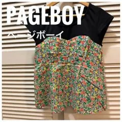 美品 ページボーイ トップス F 黒 花柄 胸元切替 ビスチェ PAGEBOYのサムネイル