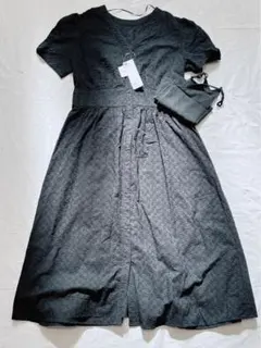 GU レース フロントボタン ワンピース 半袖 ペチコート付 ブラック L