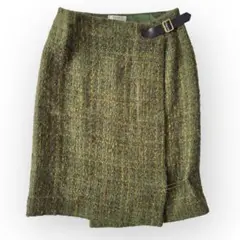 INGEBORG インゲボルグ 巻き スカート ツイード グリーン M シルク混