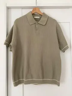 ZARA リブニットポロシャツ カーキ Lサイズのサムネイル