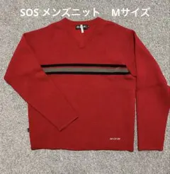 SOS 赤 Vネック　スキーセーター　長袖　ニット　ウール100%