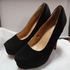 ハイヒール　厚底　マフモフ　スエード　黒　赤