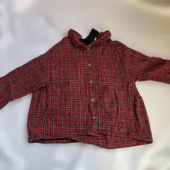 バックリボン付き　赤チェックシャツ　110