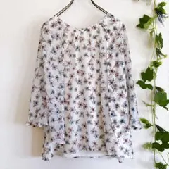 【GLOBE】グローヴ(Ｌ)長袖ブラウス/花柄/シフォン/ノースリーブ/シフォン