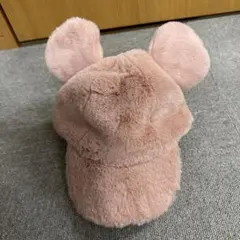 ミッキーマウス ファー　キャップ　耳付き帽子 ピンク