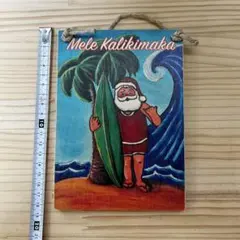 【ハワイ製】Mele Kalikimaka クリスマス 木製ボード サーフサンタ