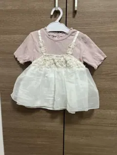 値下げaprès les cours ピンク×白のチュニック半袖100サイズ