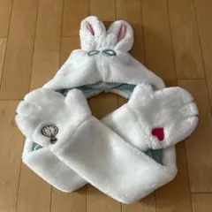 東京ディズニーリゾート不思議の国のアリス 白うさぎ耳付き マフラーキャップ 美品