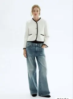 【美品】ツイードジャケット ホワイト ノーカラー ジャケット