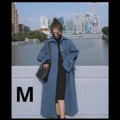 ロングコート ウエストベルト付き ブルー　Mのサムネイル