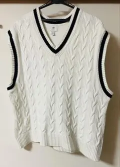 H&M リラックスフィット ニットベスト M ホワイト