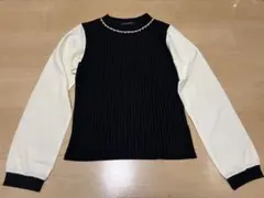 PAGEBOY パール装飾 リブ編み長袖トップス　紺色白色　フリーサイズのサムネイル
