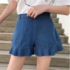 ハイウエストデニム　フリルショートパンツ