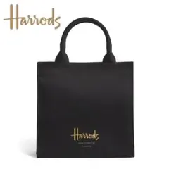 新品 Harrods ハロッズ ゴールドロゴ コットントートバッグS 黒 - メルカリ