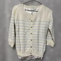 未使用【PATTERN】パターン　アイボリー・水色ストライプ アンサンブル