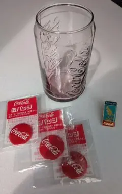 【非売品・公式】コカ・コーラ CAN型グラス＆缶バッジ・記念ピンバッジ5点