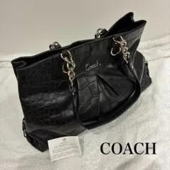 COACH 2way クロコ型押し ハンドバッグ ブラック - メルカリ