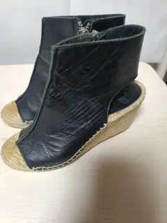 ​【スペイン製】Vogli レザー ウェッジソール サンダル 黒 24cm　美品のサムネイル