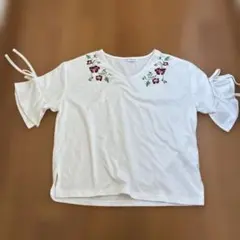 E hyphen world gallery PEACE 花柄刺繍 Tシャツ