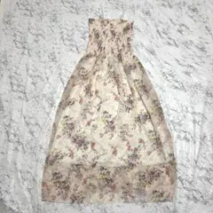 ロングワンピース　キャミワンピ　花柄　ふんわり　フェミニン　ピンク　M　古着