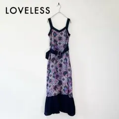 LOVELESS サテンジャカードキャミソールドレス 36 ネイビー ラブレス