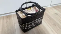 黒い和装用バッグ 花柄内布付き