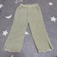 緑と白のチェック柄ロングパンツ 100cm
