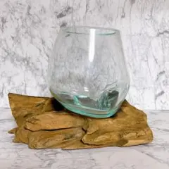 訳あり！流木ガラス オブジェ 花瓶 アクアリウム Mサイズ ガラス細工 流木台座