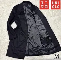 2021AW×カシミヤ混【UNIQLO】ユニクロ ロングチェスターコート 黒 M