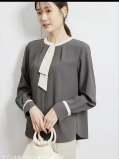 ★ロペピクニック　ジョーゼット配色ボウタイブラウス