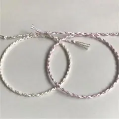 ハンドメイドミサンガ2本セット　アンクレット　WH×ラメ入りBE・ラメ入りPK
