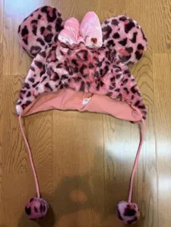 ミニーマウス　ピンクヒョウ柄帽子