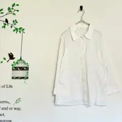 無印良品 /インド製 綿100% 7分袖 ストライプシャツ シアー 透け感 M