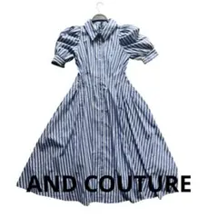AND COUTURE 青と白のストライプ 半袖ロングシャツワンピース
