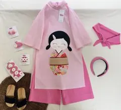 No.BB2522ハンドメイド女の子リネンベトナムアオザイセット➖可愛いキルト