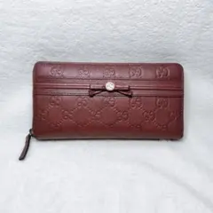 希少 GUCCI 長財布 ボルドー シマ インターロッキング ラウンドファスナー