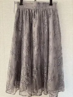 アンミール レース刺繍フレアロングスカート グレーのサムネイル