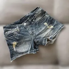 デニムショートパンツ ダメージ加工 ウエスト64