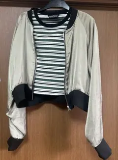 ザラ　ZARA ジップアップ　グリーン ゴールド　ジャンバー　薄手　ショート丈