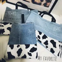 レッスンバッグ　２枚セット&上履き入れセット　牛柄