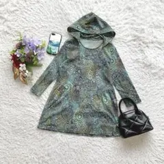 ジャンニロジュディチェ ワンピース ひざ丈 総柄 フード付き 36 プルオーバー