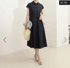 新品 ミコクリエ ネイビー 半袖 シャツワンピース ベルテッドタックワンピース