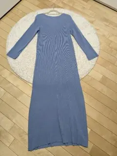 ミラオーウェン　ロングニットワンピース　バッグシャン　背中あき　ブルー