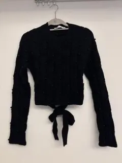【ZARA】ビーズ付き黒クロップドニットセーター